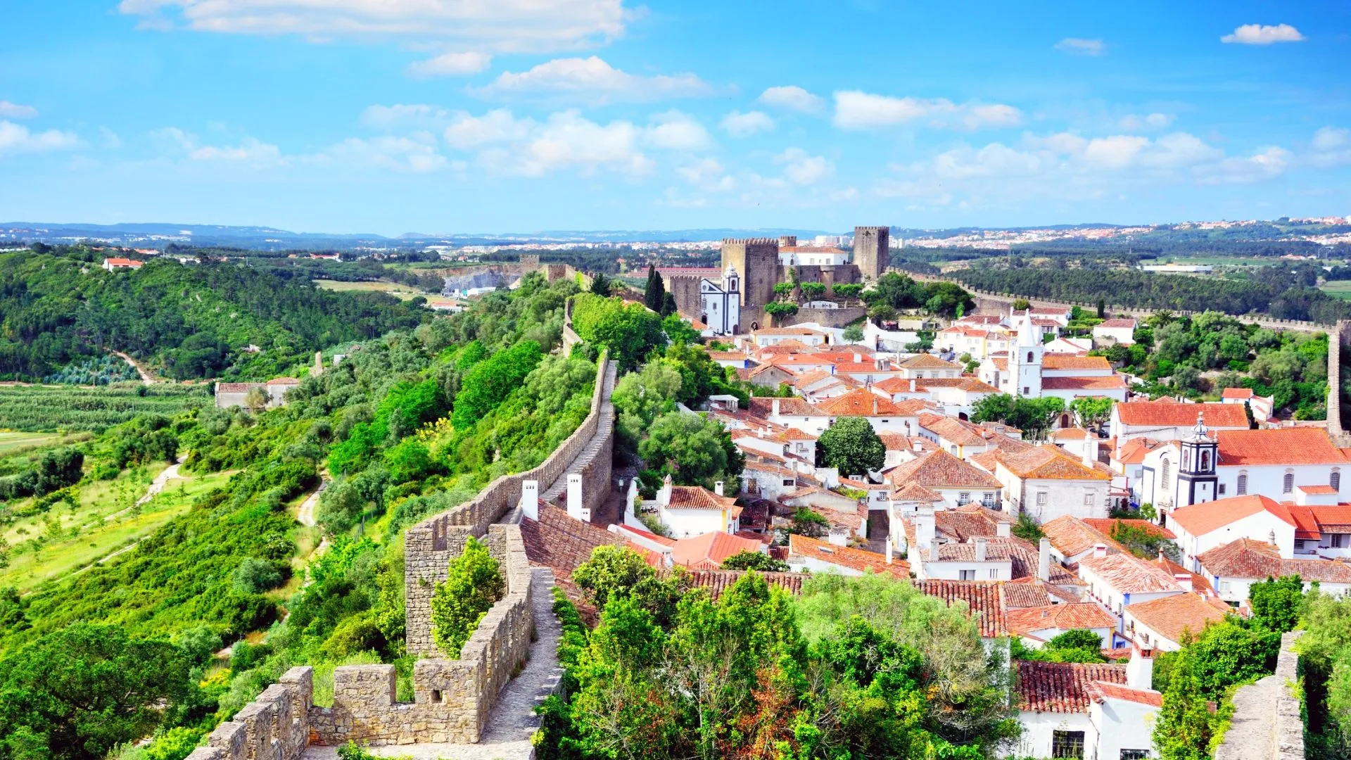 The stone wall of Obidos town, Portugal.