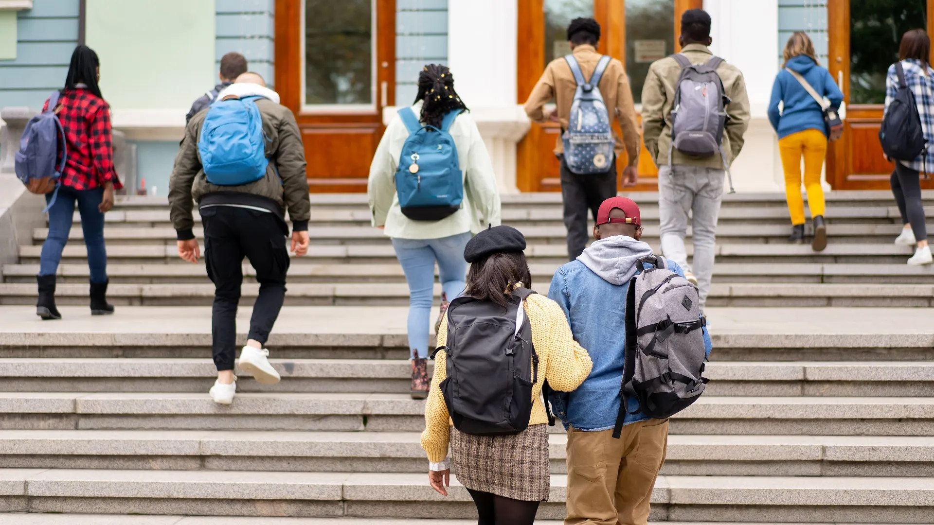 Students entering univeresity stock photo